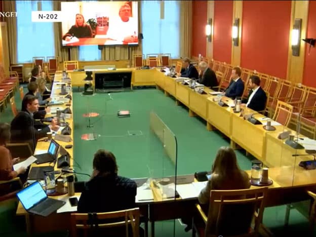 Høringsrunden der Pensjonistforbundet var eneste deltager, ble gjennomført på Zoom og streamet via Stortingets Nett-TV. (skjermdump)